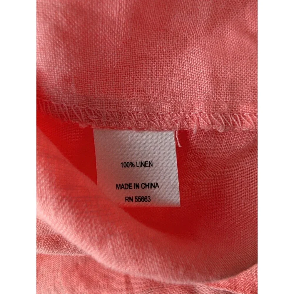 FOR CYNTHIA Womens 2X Coral 100% Linen Ruffled Bell Sleeve Top Blouse Shirt